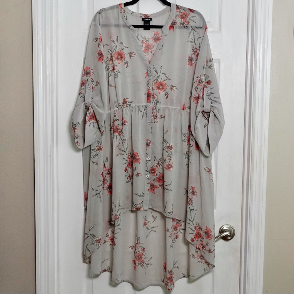 Torrid floral chiffon high low babydoll tunic